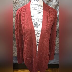 Womens M cableknit long cardigan sweater.